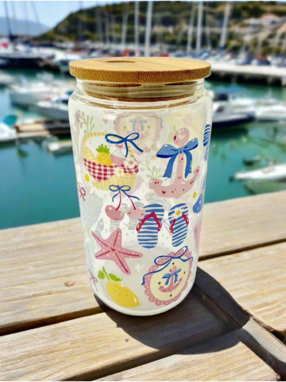 ☁️ HANDCRAFTED BY MINTCLOUDNINE - CAN GLASS CUP - BOOKISH NAUTICAL ⚓️